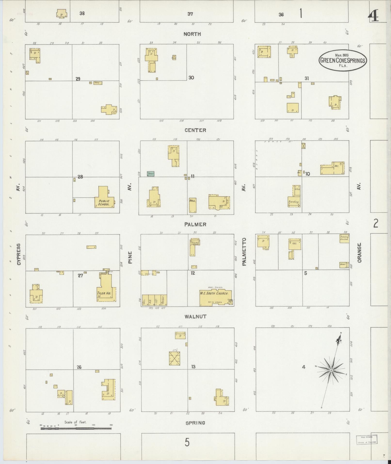 Sanborn Fire Insurance Map from Green Cove Springs, Clay County, Florida (1903), Sheet #0004 - Historic Sanborn Fire Insurance Map Print, vintage old map wall art, antique decor, genealogy gift, Florida Florida map