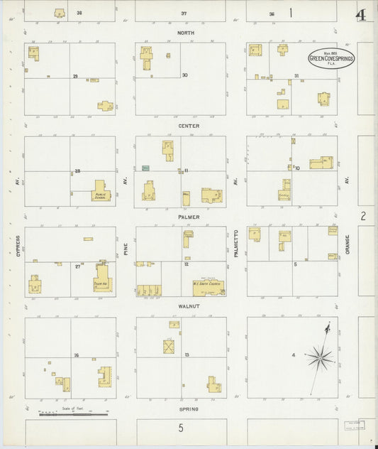 Sanborn Fire Insurance Map from Green Cove Springs, Clay County, Florida (1903), Sheet #0004 - Historic Sanborn Fire Insurance Map Print, vintage old map wall art, antique decor, genealogy gift, Florida Florida map