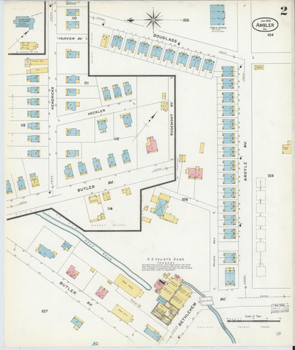Sanborn Fire Insurance Map from Ambler, Montgomery County, Pennsylvania (1909), Sheet #0002 - Complete Map Set gallery image, historic Sanborn map, vintage wall art, Pennsylvania Pennsylvania