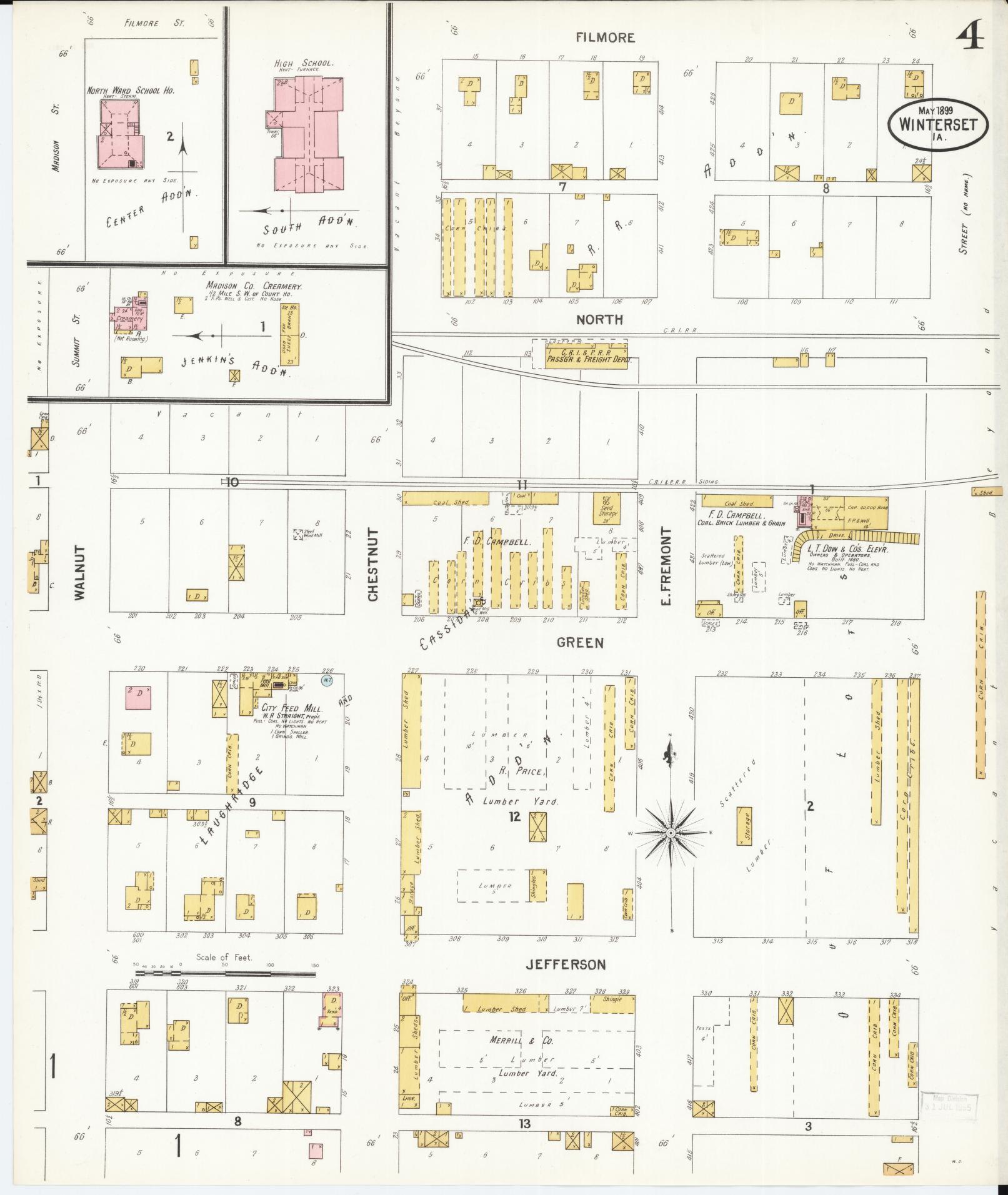 Sanborn Fire Insurance Map from Winterset, Madison County, Iowa (1899), Sheet #0004 - Historic Sanborn Fire Insurance Map Print, vintage old map wall art