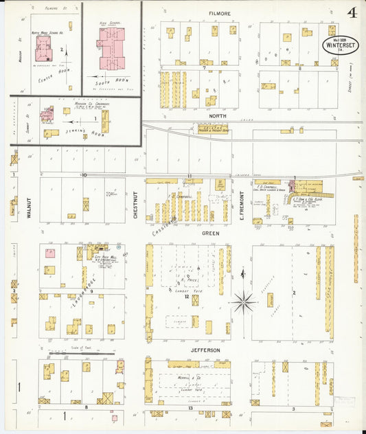 Sanborn Fire Insurance Map from Winterset, Madison County, Iowa (1899), Sheet #0004 - Historic Sanborn Fire Insurance Map Print, vintage old map wall art