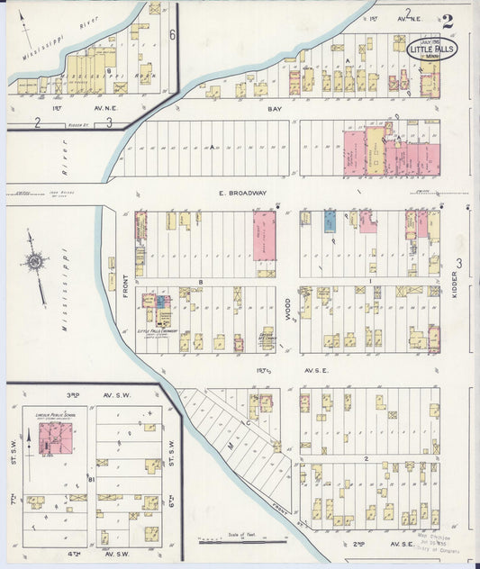 Sanborn Fire Insurance Map from Little Falls, Morrison County, Minnesota (1915), Sheet #0002 - Historic Sanborn Fire Insurance Map Print, vintage old map wall art, antique decor, genealogy gift, Minnesota Minnesota map