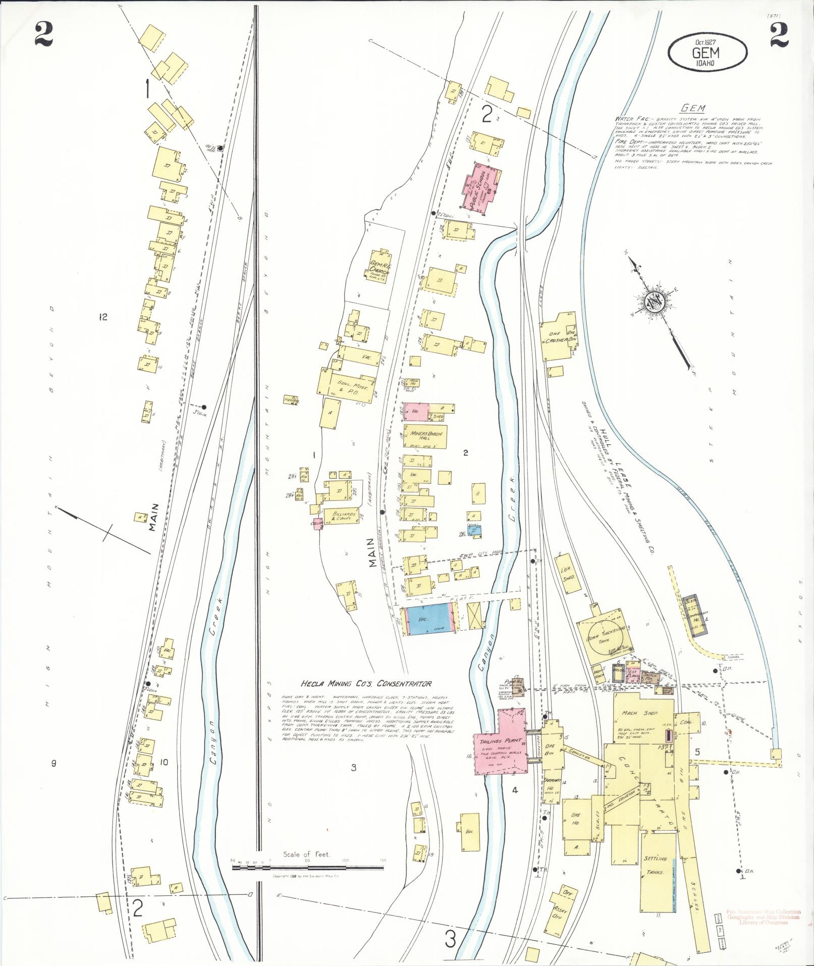Sanborn Fire Insurance Map from Gem, Shoshone County, Idaho (1927), Sheet #0002 - Complete Map Set gallery image, historic Sanborn map, vintage wall art, Idaho Idaho