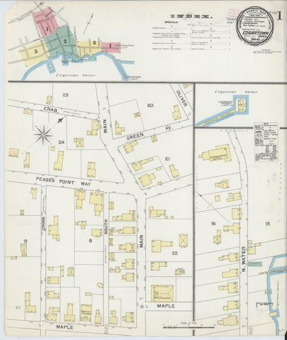 Sanborn Fire Insurance Map from Edgartown, Dukes County, Massachusetts (1892), Sheet #0001 - Complete Map Set gallery image, historic Sanborn map, vintage wall art, Massachusetts Massachusetts