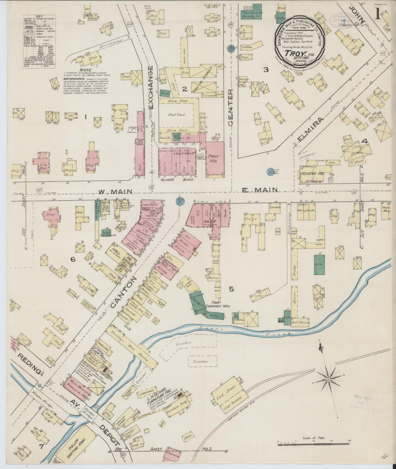 Sanborn Fire Insurance Map from Troy, Bradford County, Pennsylvania. (1885) – Historic Sanborn Fire Insurance Map Print