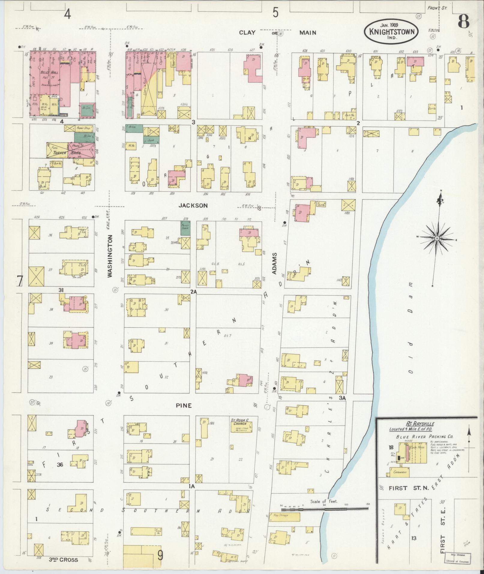 Sanborn Fire Insurance Map from Knightstown, Henry County, Indiana (1909), Sheet #0008 - Complete Map Set gallery image, historic Sanborn map, vintage wall art, Indiana Indiana
