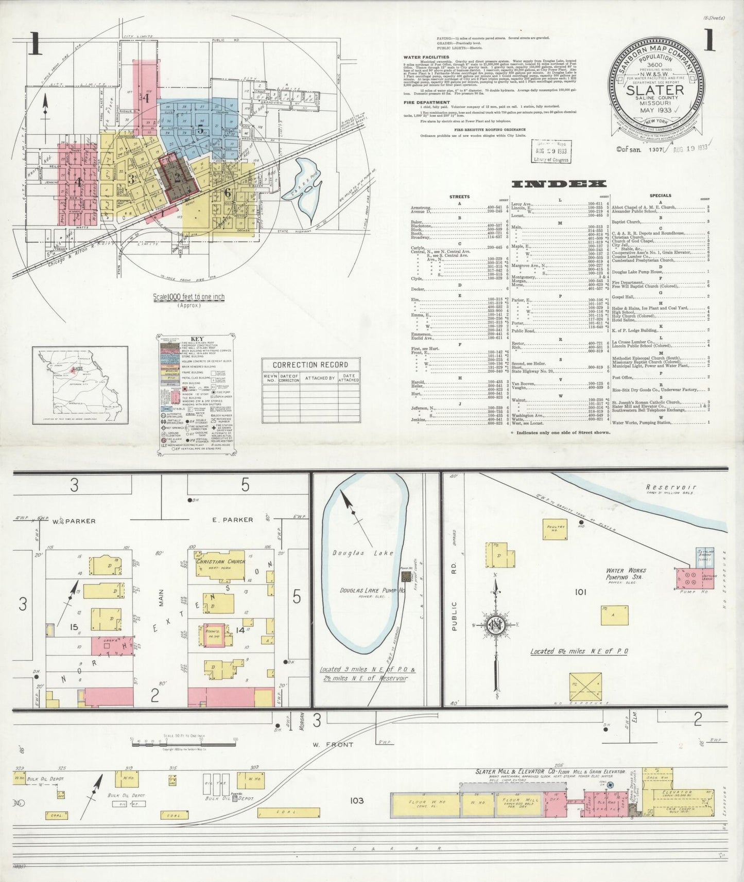 Sanborn Fire Insurance Map from Slater, Saline County, Missouri (1933), Sheet #0001 - Historic Sanborn Fire Insurance Map Print, vintage old map wall art, antique decor, genealogy gift, Missouri Missouri map