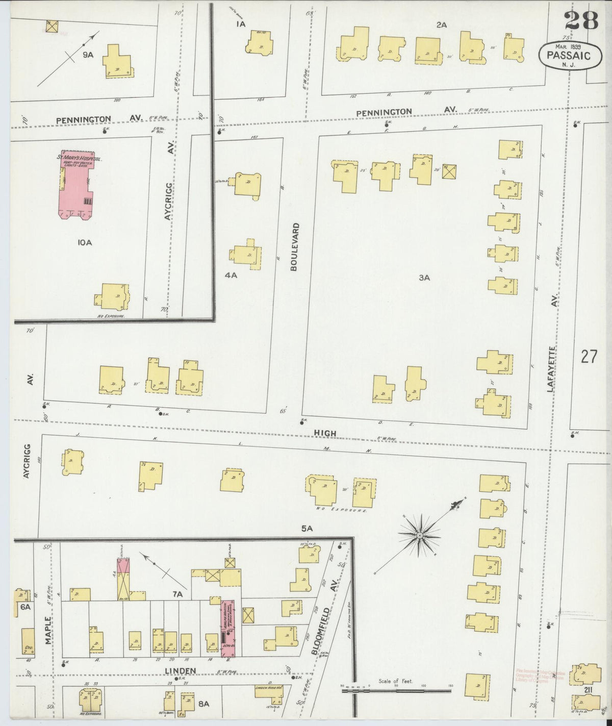 Sanborn Fire Insurance Map from Passaic, Passaic County, New Jersey (1899), Sheet #0028 - Complete Map Set gallery image, historic Sanborn map, vintage wall art, New Jersey New Jersey