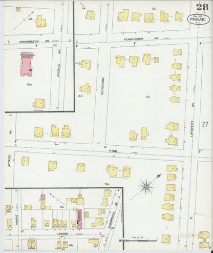 Sanborn Fire Insurance Map from Passaic, Passaic County, New Jersey (1899), Sheet #0028 - Complete Map Set gallery image, historic Sanborn map, vintage wall art, New Jersey New Jersey