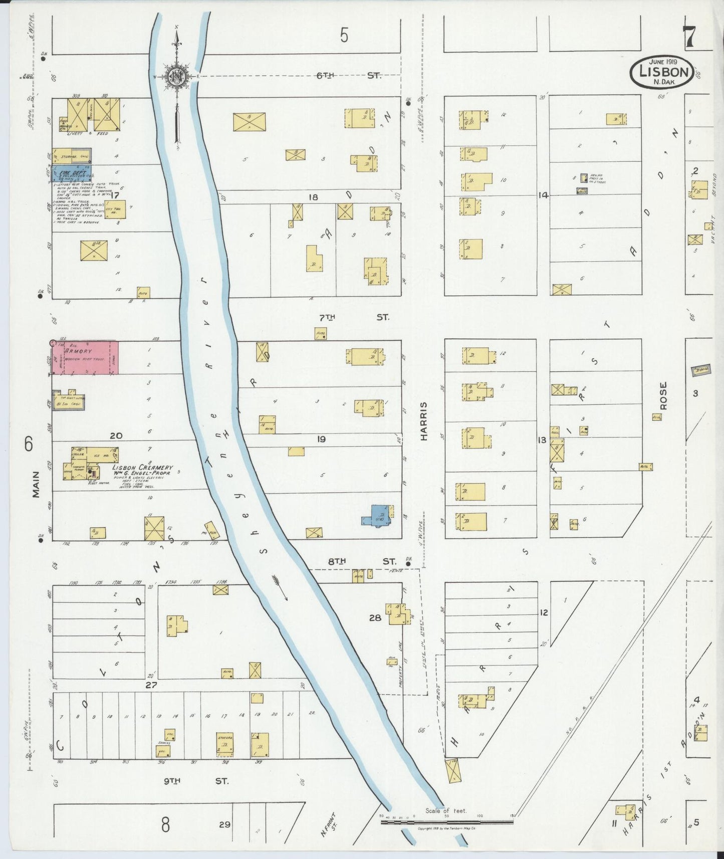 Sanborn Fire Insurance Map from Lisbon, Ransom County, North Dakota (1919), Sheet #0007 - Historic Sanborn Fire Insurance Map Print, vintage old map wall art, antique decor, genealogy gift, North Dakota North Dakota map