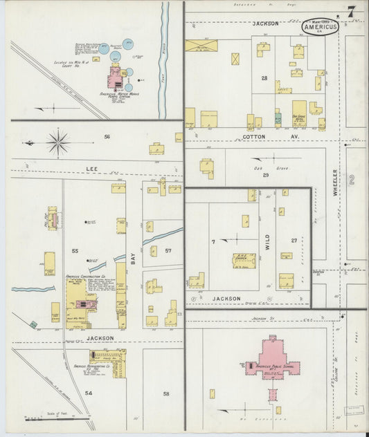 Sanborn Fire Insurance Map from Americus, Sumter County, Georgia (1895), Sheet #0007 - Historic Sanborn Fire Insurance Map Print, vintage old map wall art, antique decor, genealogy gift, Georgia Georgia map