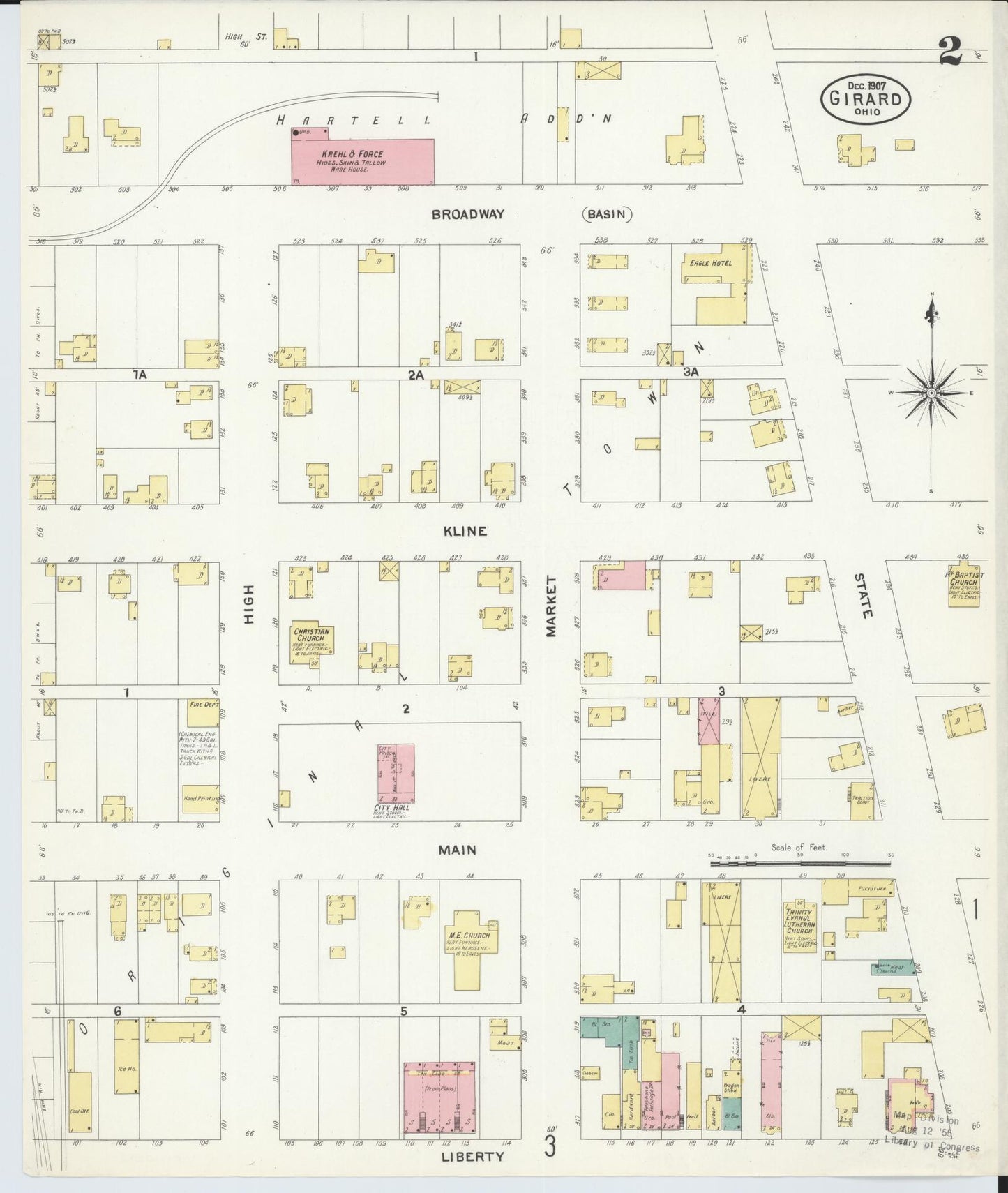 Sanborn Fire Insurance Map from Girard, Trumbull County, Ohio (1907), Sheet #0002 - Complete Map Set gallery image, historic Sanborn map, vintage wall art, Ohio Ohio