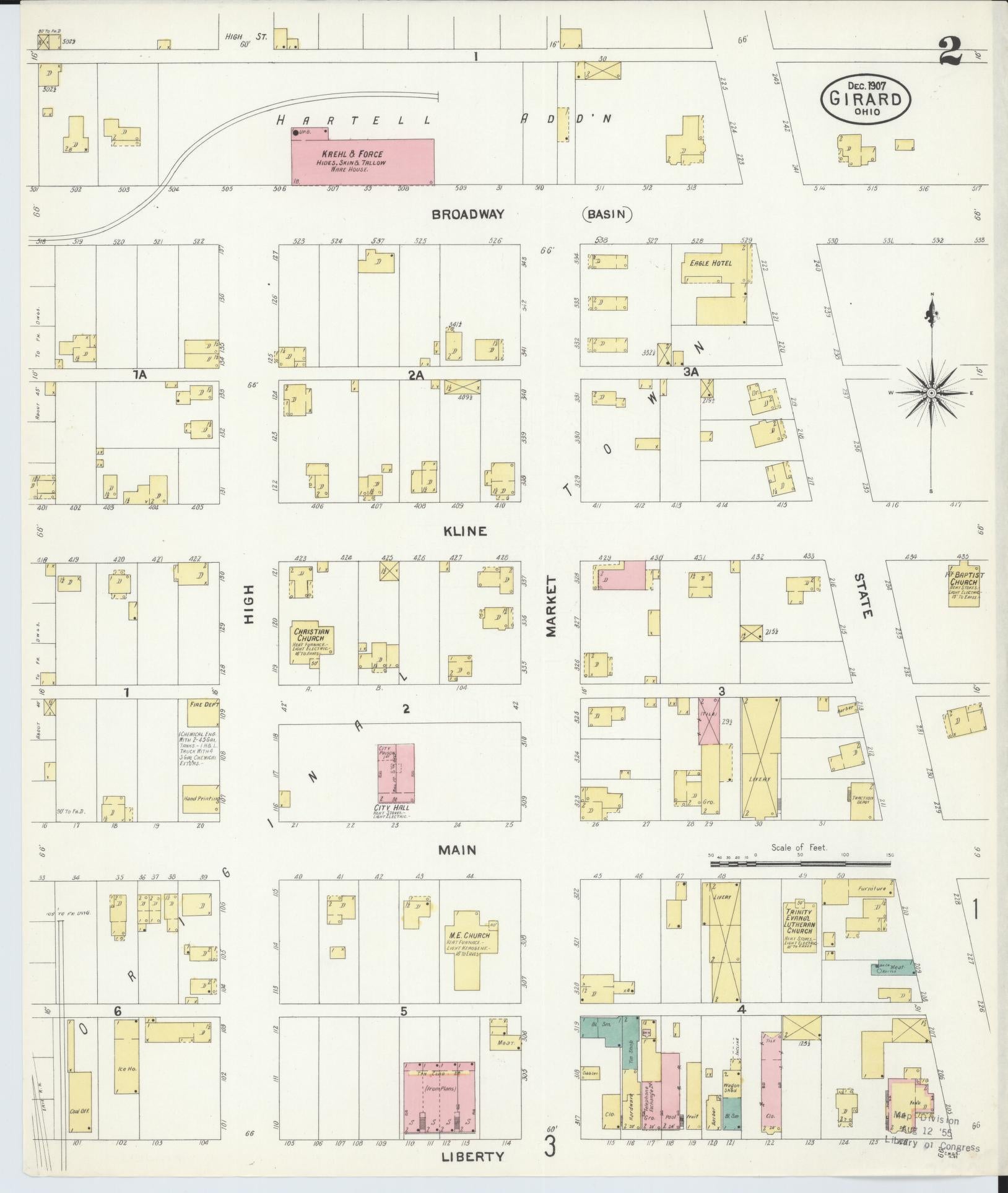 Sanborn Fire Insurance Map from Girard, Trumbull County, Ohio (1907), Sheet #0002 - Complete Map Set gallery image, historic Sanborn map, vintage wall art, Ohio Ohio