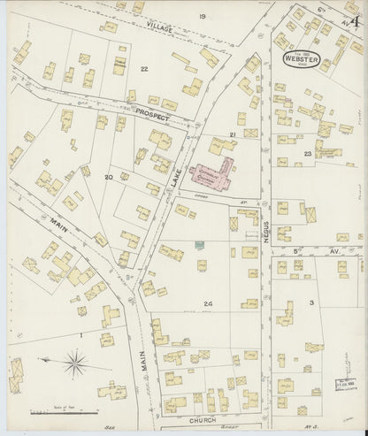 Sanborn Fire Insurance Map from Webster, Worcester County, Massachusetts (1888), Sheet #0004 - Historic Sanborn Fire Insurance Map Print, vintage old map wall art, antique decor, genealogy gift, Massachusetts Massachusetts map