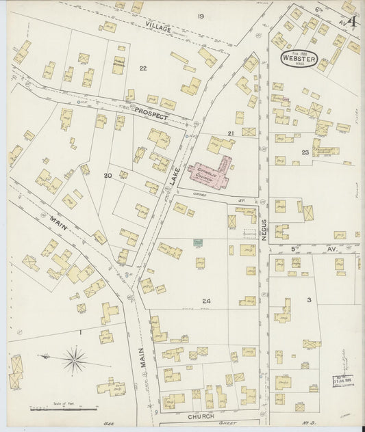Sanborn Fire Insurance Map from Webster, Worcester County, Massachusetts (1888), Sheet #0004 - Historic Sanborn Fire Insurance Map Print, vintage old map wall art, antique decor, genealogy gift, Massachusetts Massachusetts map