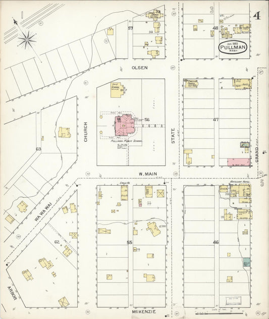 Sanborn Fire Insurance Map from Pullman, Whitman County, Washington (1893), Sheet #0004 - Historic Sanborn Fire Insurance Map Print, vintage old map wall art, antique decor, genealogy gift, Washington Washington map