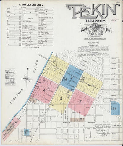 Sanborn Fire Insurance Map from Pekin, Tazewell County, Illinois (1892), Sheet #0001 - Complete Map Set gallery image, historic Sanborn map, vintage wall art, Illinois Illinois
