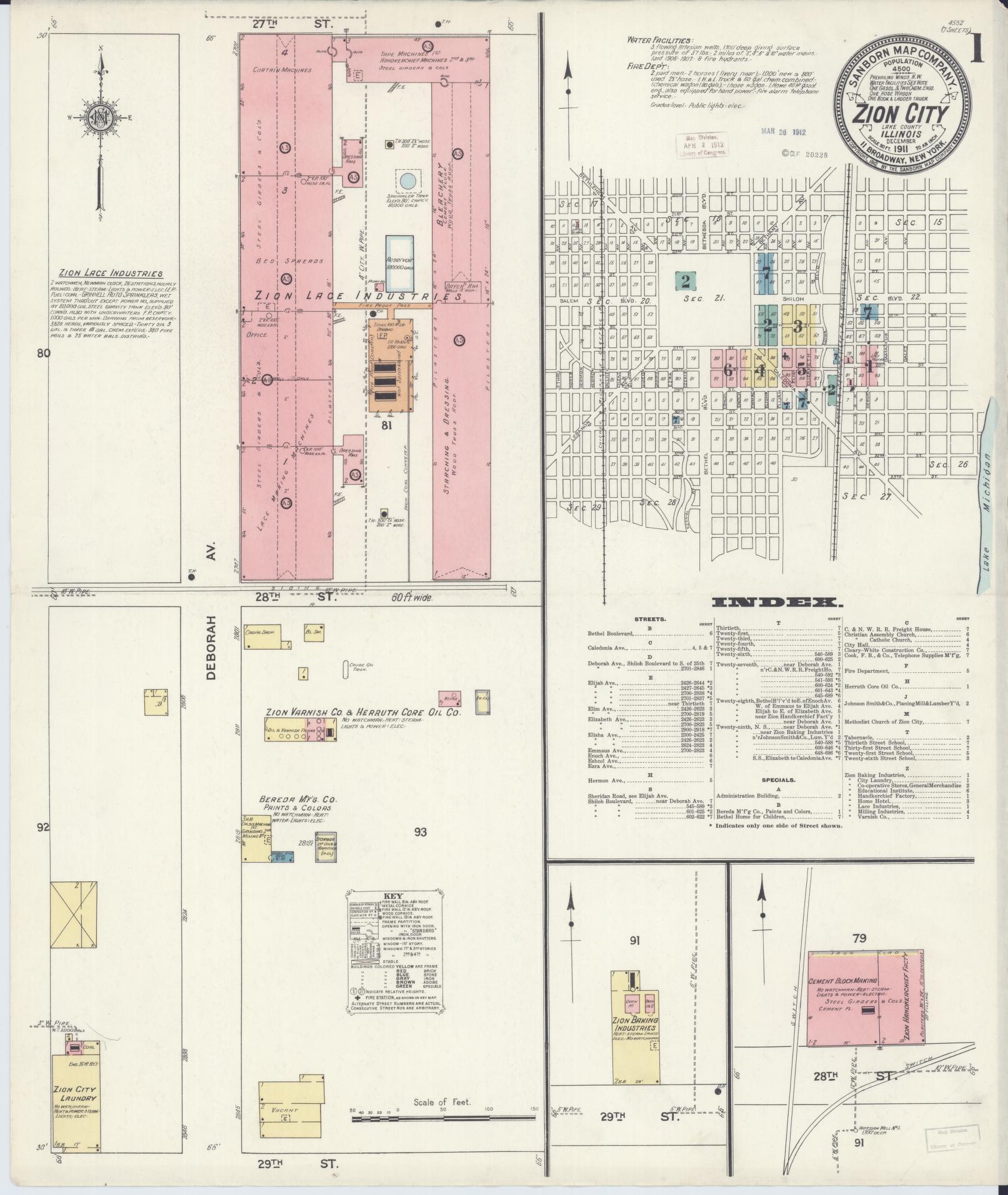 Sanborn Fire Insurance Map from Zion, Lake County, Illinois (1911), Sheet #0001 - Complete Map Set gallery image, historic Sanborn map, vintage wall art, Illinois Illinois