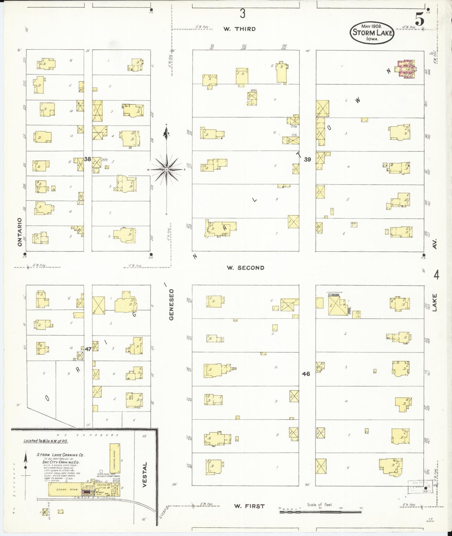 Sanborn Fire Insurance Map from Storm Lake, Buena Vista County, Iowa (1909), Sheet #0005 - Historic Sanborn Fire Insurance Map Print, vintage old map wall art