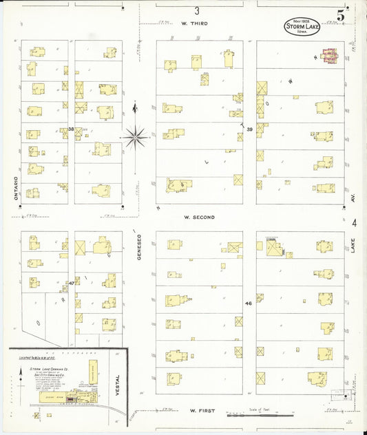 Sanborn Fire Insurance Map from Storm Lake, Buena Vista County, Iowa (1909), Sheet #0005 - Historic Sanborn Fire Insurance Map Print, vintage old map wall art