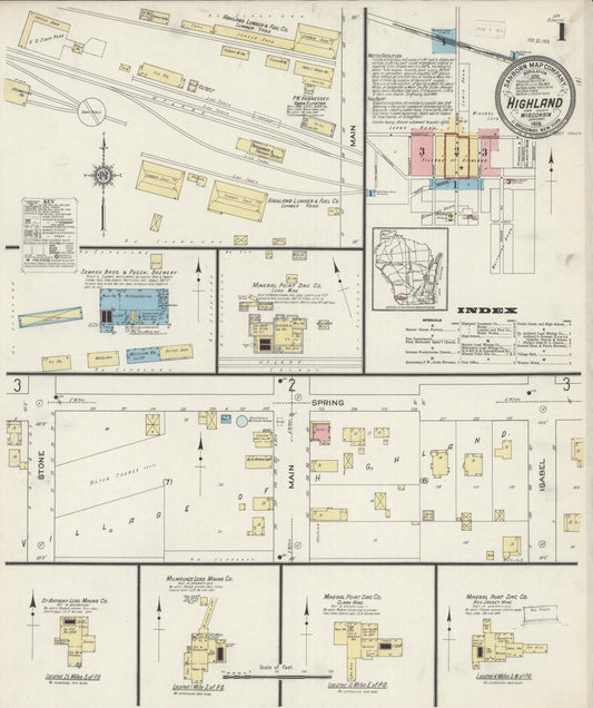 Sanborn Fire Insurance Map from Highland, Iowa County, Wisconsin (1915), Sheet #0001 - Historic Sanborn Fire Insurance Map Print, vintage old map wall art, antique decor, genealogy gift, Wisconsin Wisconsin map