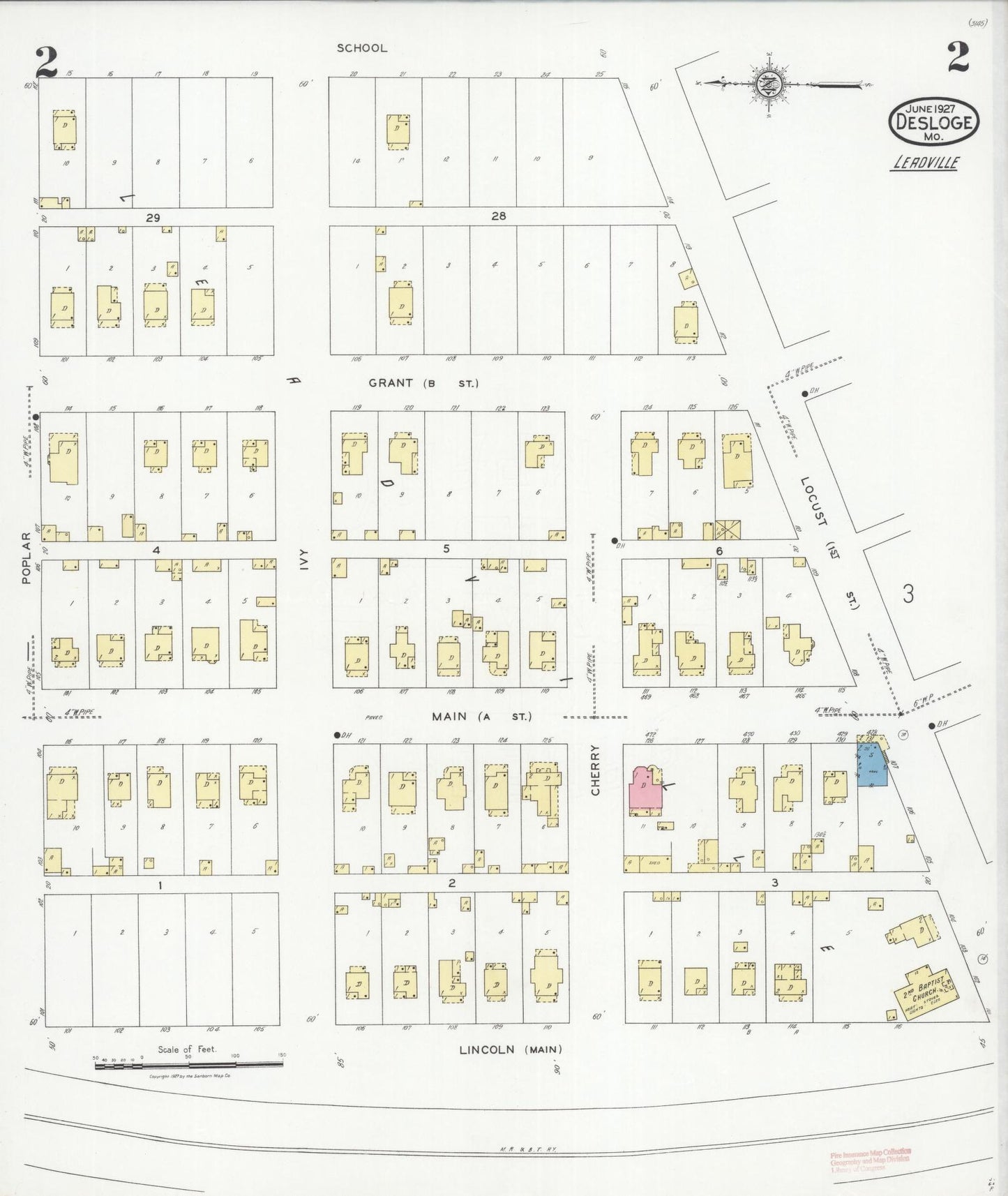 Sanborn Fire Insurance Map from Desloge, Saint Francois County, Missouri (1927), Sheet #0002 - Historic Sanborn Fire Insurance Map Print, vintage old map wall art, antique decor, genealogy gift, Missouri Missouri map