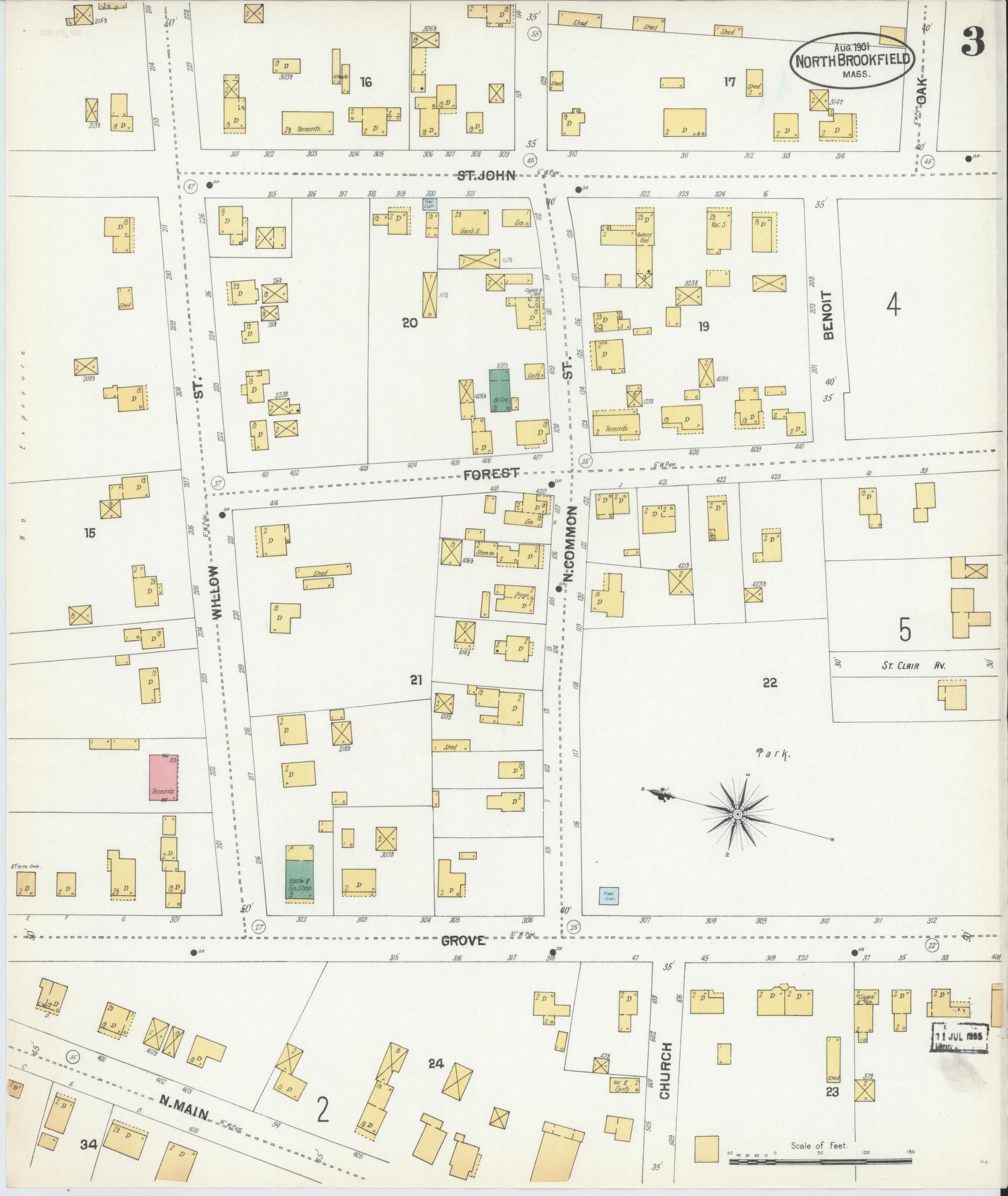 Sanborn Fire Insurance Map from North Brookfield, Worcester County, Massachusetts (1901), Sheet #0003 - Complete Map Set gallery image, historic Sanborn map, vintage wall art, Massachusetts Massachusetts