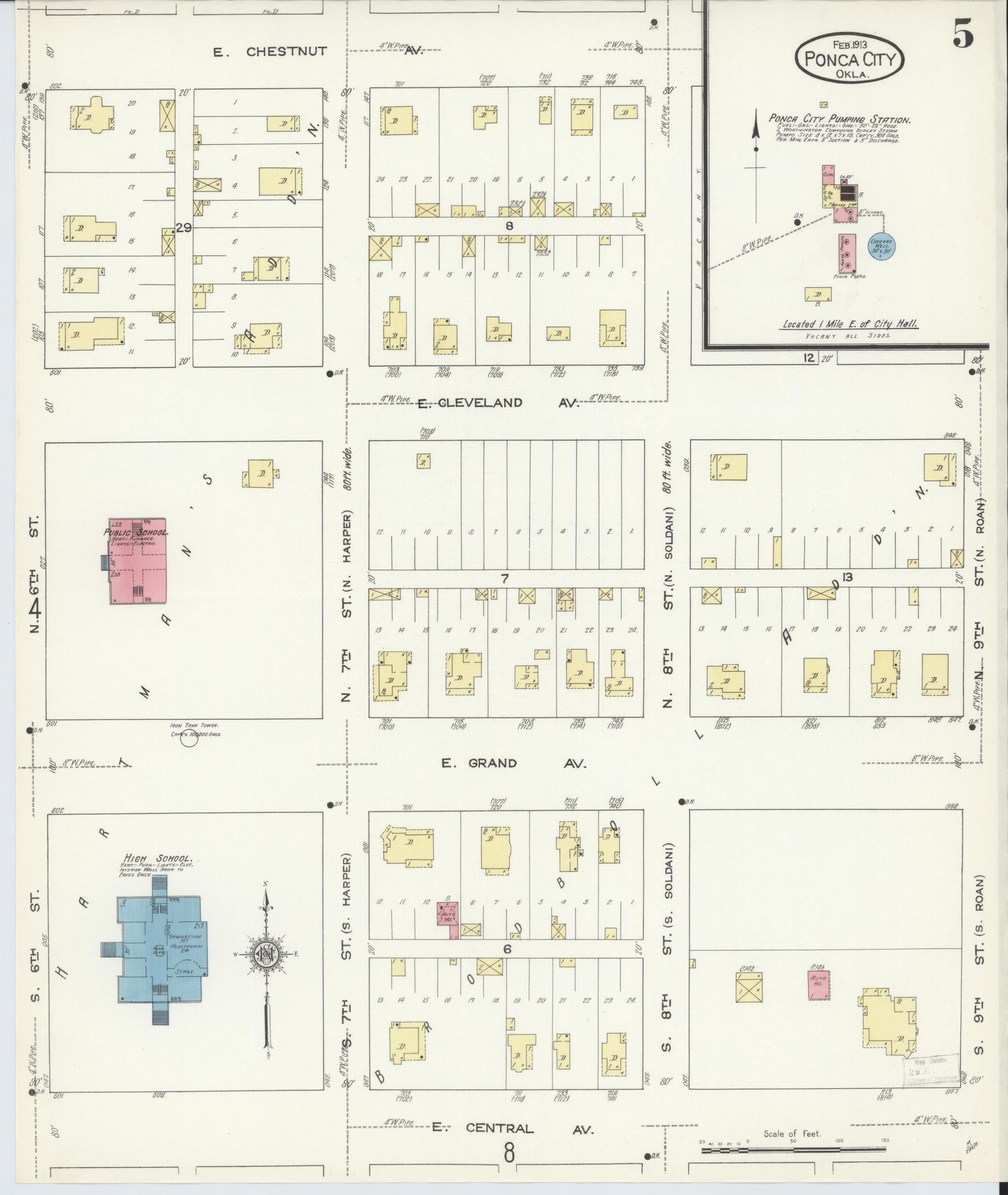 Sanborn Fire Insurance Map from Ponca City, Kay County, Oklahoma (1913), Sheet #0005 - Complete Map Set gallery image, historic Sanborn map, vintage wall art, Oklahoma Oklahoma