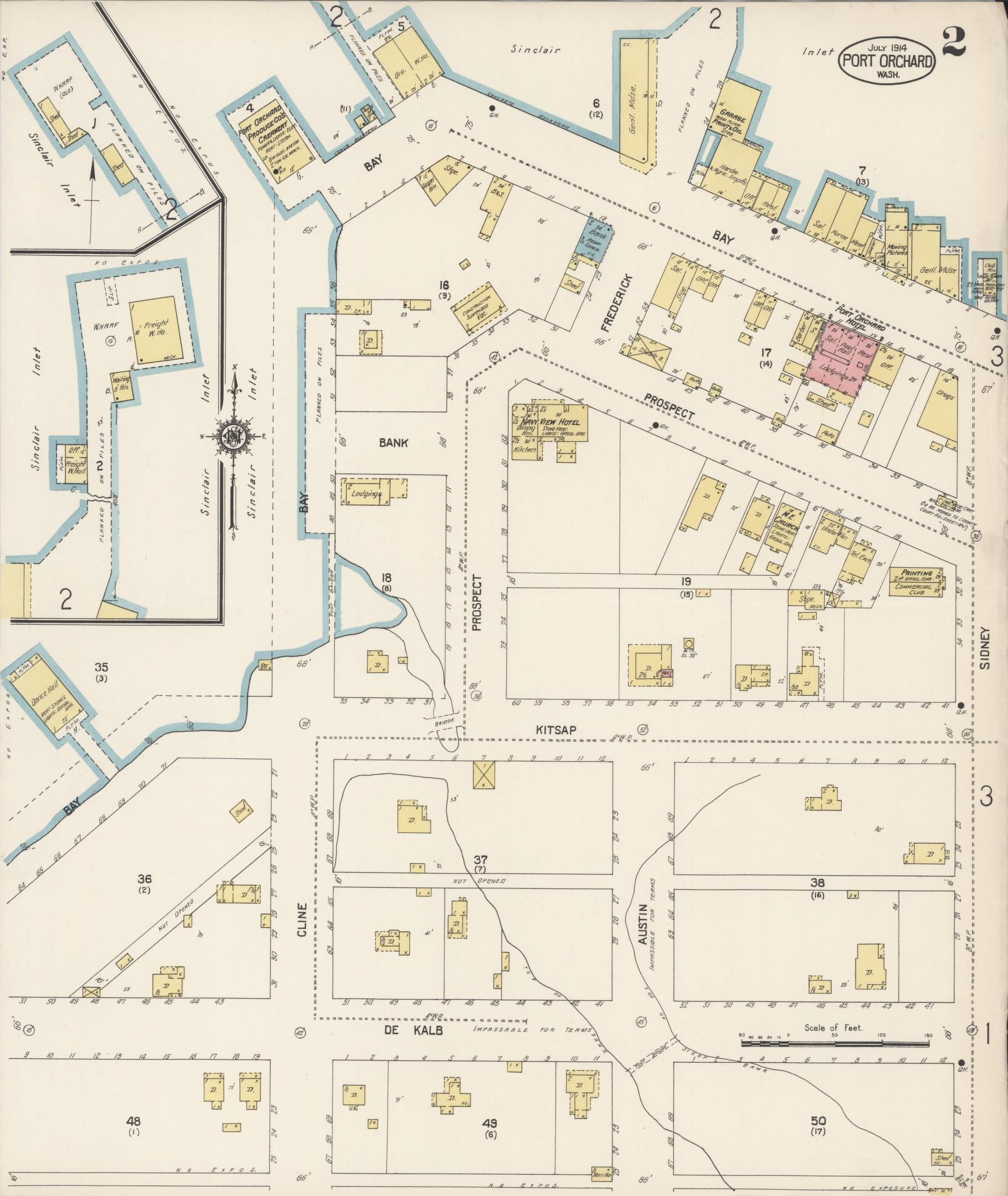 Sanborn Fire Insurance Map from Port Orchard, Kitsap County, Washington (1914), Sheet #0002 - Complete Map Set gallery image, historic Sanborn map, vintage wall art, Washington Washington