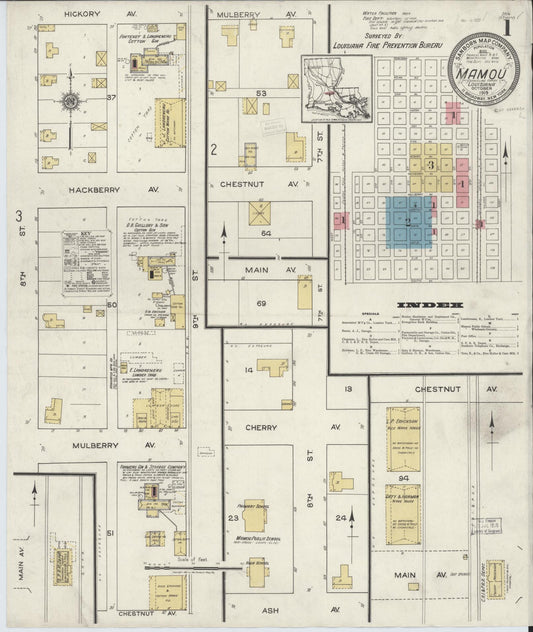 Sanborn Fire Insurance Map from Mamou, Evangeline Parish, Louisiana (1919), Sheet #0001 - Historic Sanborn Fire Insurance Map Print, vintage old map wall art, antique decor, genealogy gift, Louisiana Louisiana map