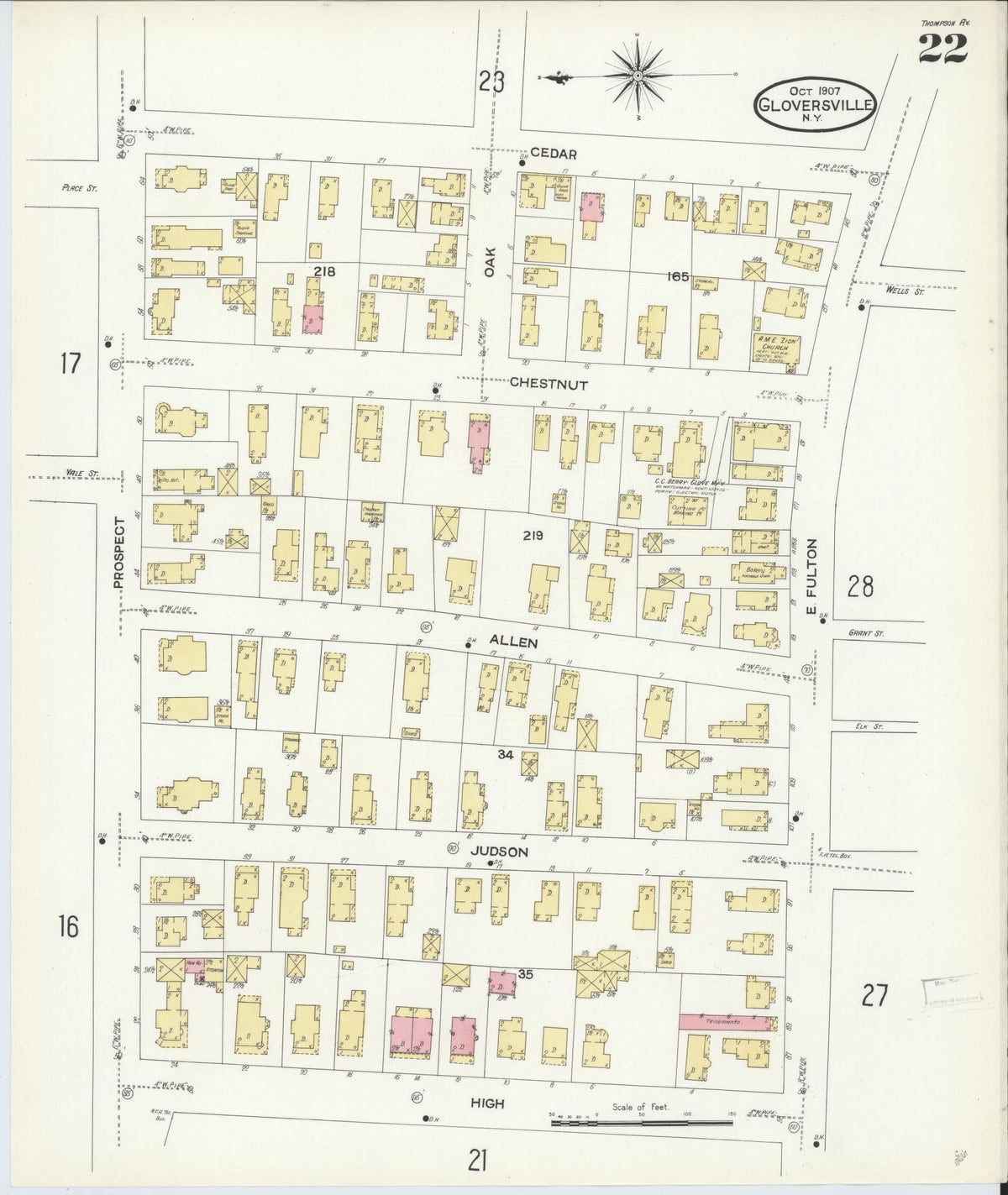Sanborn Fire Insurance Map from Gloversville, Fulton County, New York (1907), Sheet #0022 - Complete Map Set gallery image, historic Sanborn map, vintage wall art, New York New York