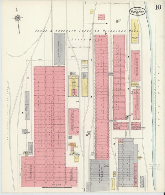 Sanborn Fire Insurance Map from Woodlawn, Beaver County, Pennsylvania (1915), Sheet #0010 - Historic Sanborn Fire Insurance Map Print, vintage old map wall art, antique decor, genealogy gift, Pennsylvania Pennsylvania map