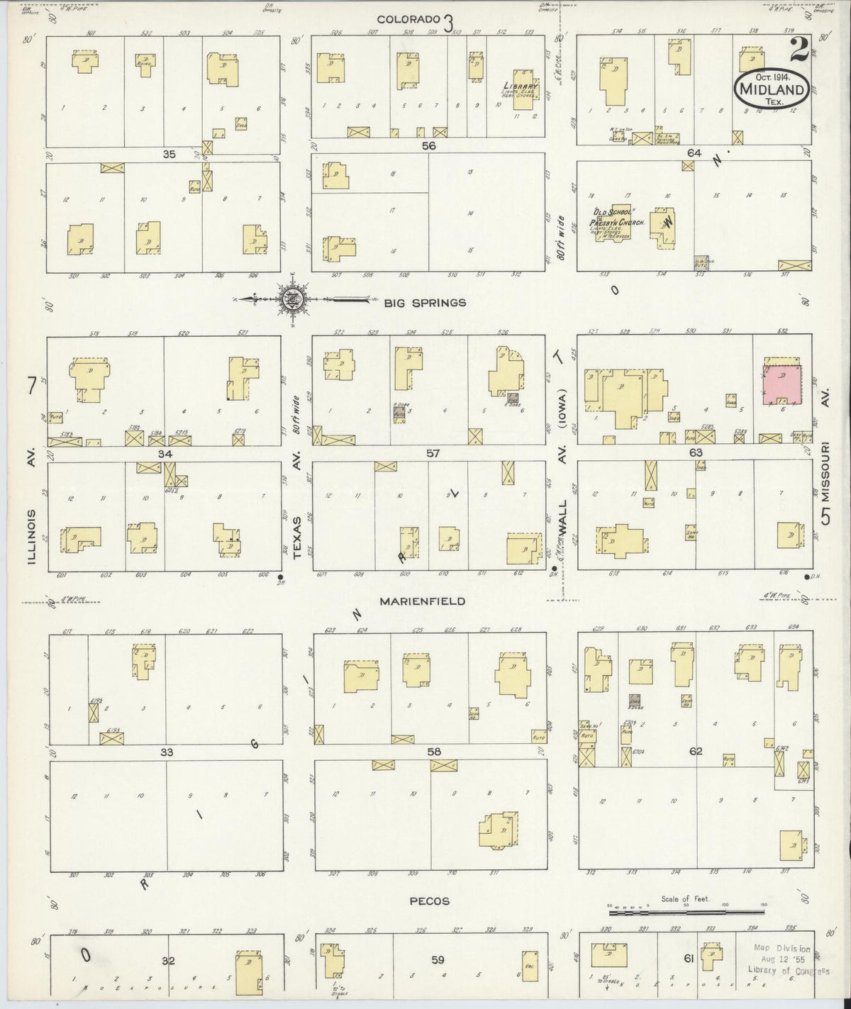 Sanborn Fire Insurance Map from Midland, Midland County, Texas (1914), Sheet #0002 - Complete Map Set gallery image, historic Sanborn map, vintage wall art, Texas Texas