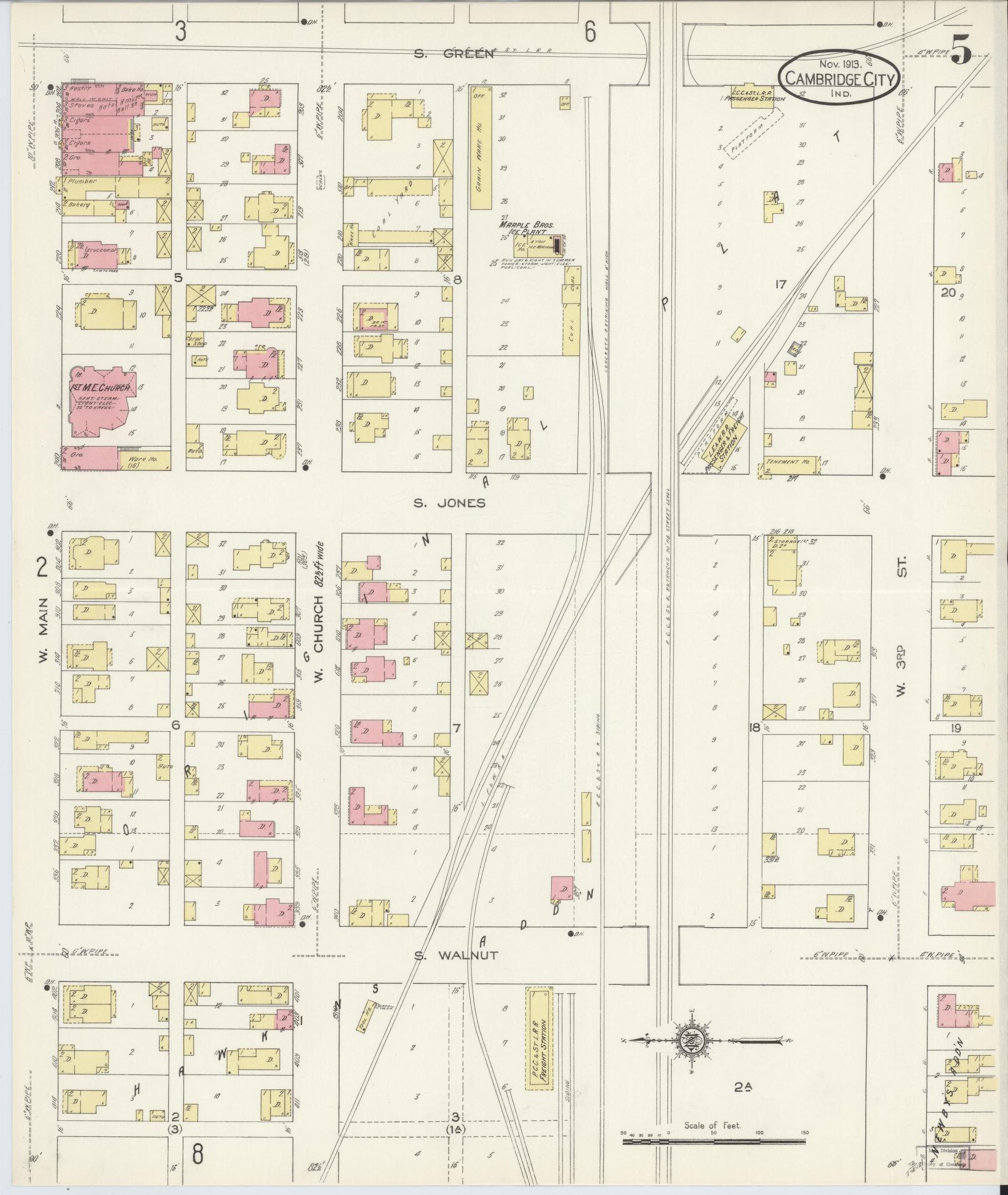 Sanborn Fire Insurance Map from Cambridge City, Wayne County, Indiana (1913), Sheet #0005 - Complete Map Set gallery image, historic Sanborn map, vintage wall art, Indiana Indiana