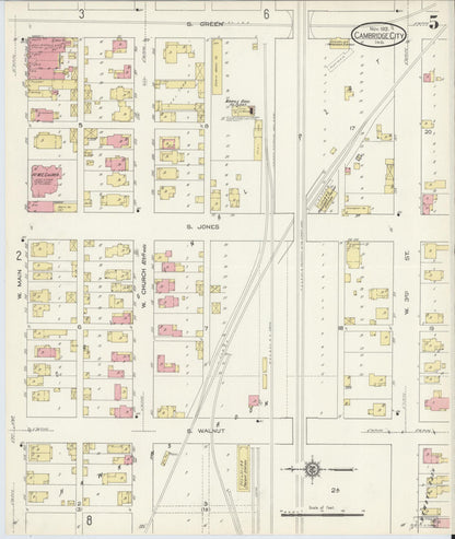 Sanborn Fire Insurance Map from Cambridge City, Wayne County, Indiana (1913), Sheet #0005 - Complete Map Set gallery image, historic Sanborn map, vintage wall art, Indiana Indiana
