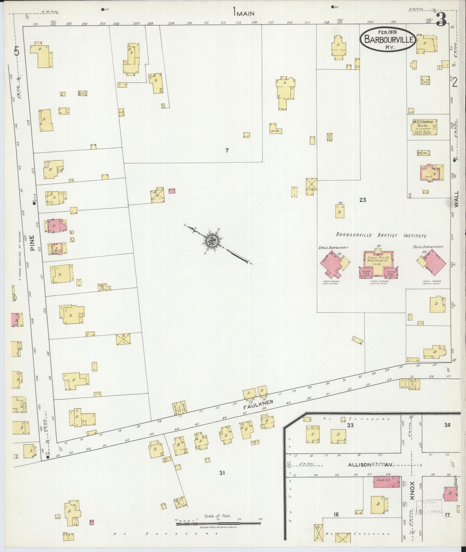 Sanborn Fire Insurance Map from Barbourville, Knox County, Kentucky (1919), Sheet #0003 - Complete Map Set gallery image, historic Sanborn map, vintage wall art, Kentucky Kentucky