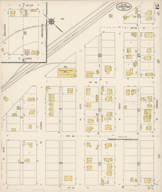 Sanborn Fire Insurance Map from Lewistown, Fergus County, Montana (1913), Sheet #0002 - Historic Sanborn Fire Insurance Map Print, vintage old map wall art, antique decor, genealogy gift, Montana Montana map