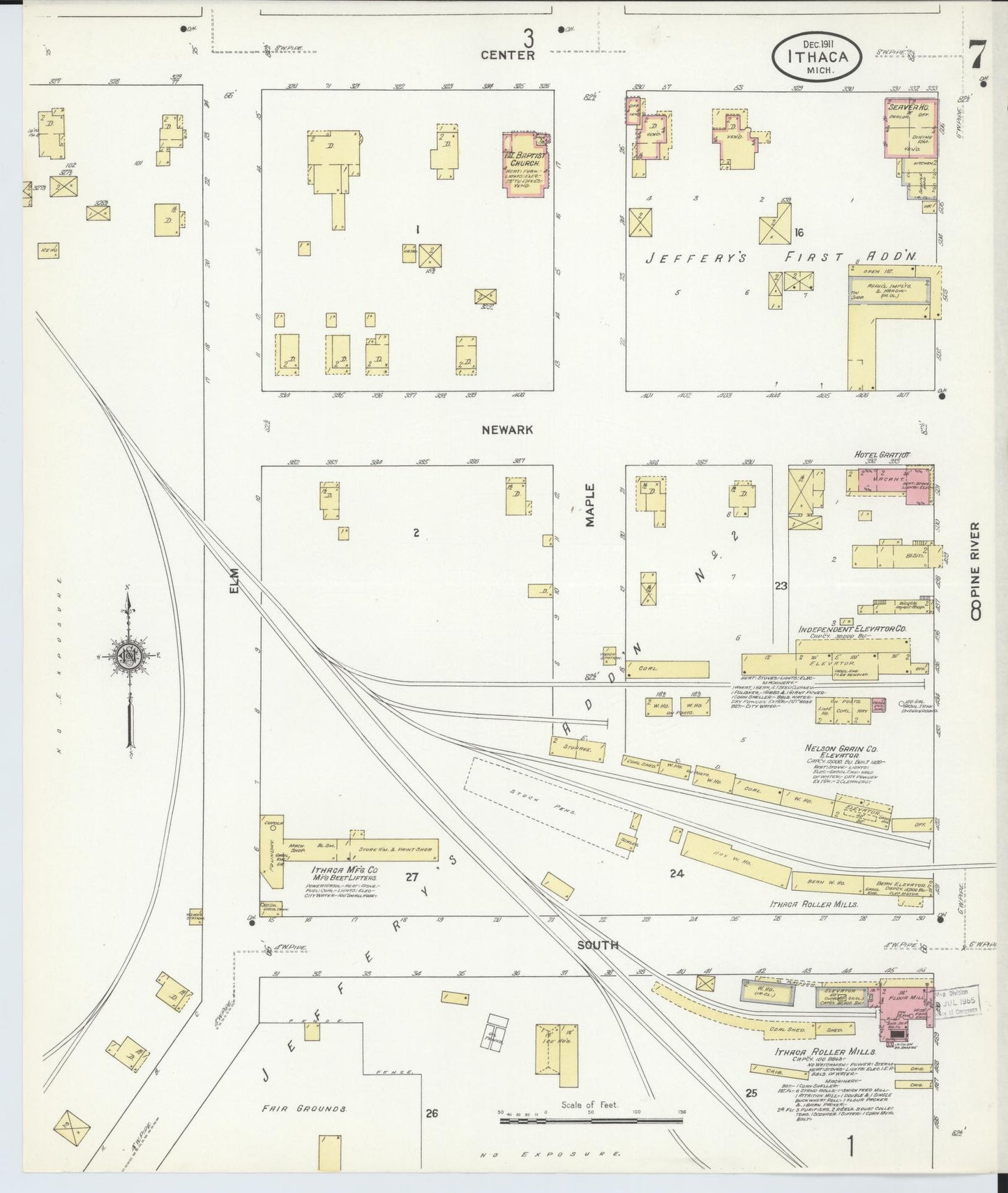 Sanborn Fire Insurance Map from Ithaca, Gratiot County, Michigan (1911), Sheet #0007 - Historic Sanborn Fire Insurance Map Print, vintage old map wall art, antique decor, genealogy gift, Michigan Michigan map