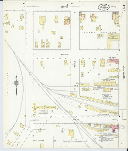Sanborn Fire Insurance Map from Ithaca, Gratiot County, Michigan (1911), Sheet #0007 - Historic Sanborn Fire Insurance Map Print, vintage old map wall art, antique decor, genealogy gift, Michigan Michigan map