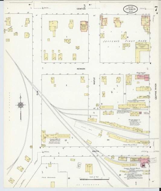 Sanborn Fire Insurance Map from Ithaca, Gratiot County, Michigan (1911), Sheet #0007 - Historic Sanborn Fire Insurance Map Print, vintage old map wall art, antique decor, genealogy gift, Michigan Michigan map