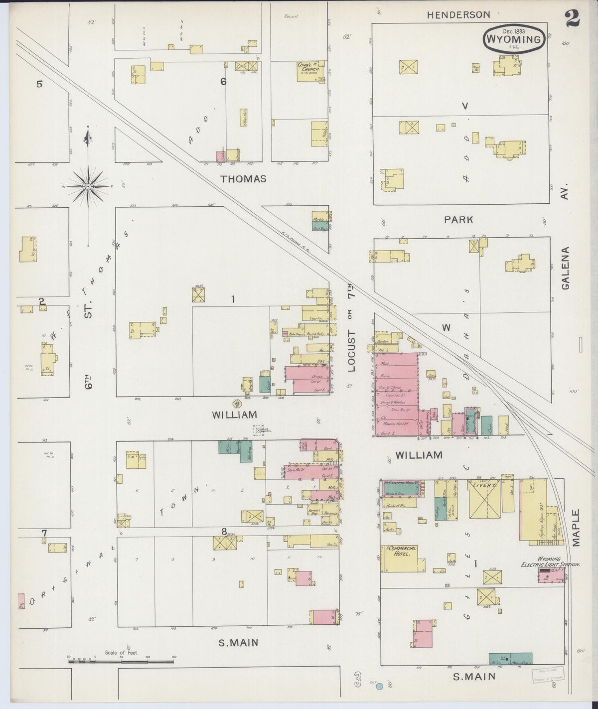 Sanborn Fire Insurance Map from Wyoming, Stark County, Illinois (1893), Sheet #0002 - Complete Map Set gallery image, historic Sanborn map, vintage wall art, Wyoming Wyoming