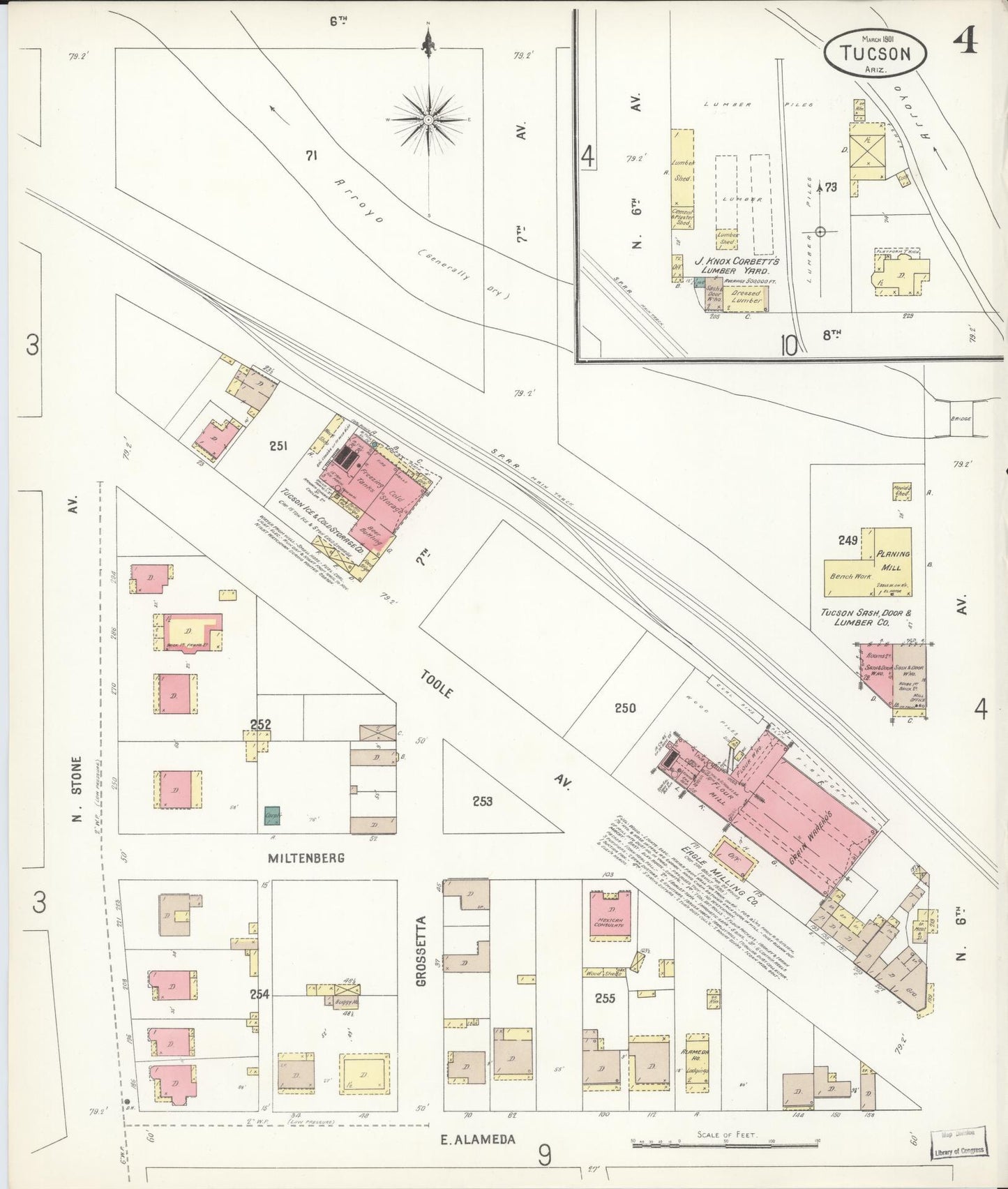 Sanborn Fire Insurance Map from Tucson, Pima County, Arizona (1901), Sheet #0004 - Complete Map Set gallery image, historic Sanborn map, vintage wall art, Arizona Arizona