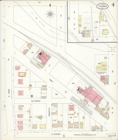 Sanborn Fire Insurance Map from Tucson, Pima County, Arizona (1901), Sheet #0004 - Complete Map Set gallery image, historic Sanborn map, vintage wall art, Arizona Arizona