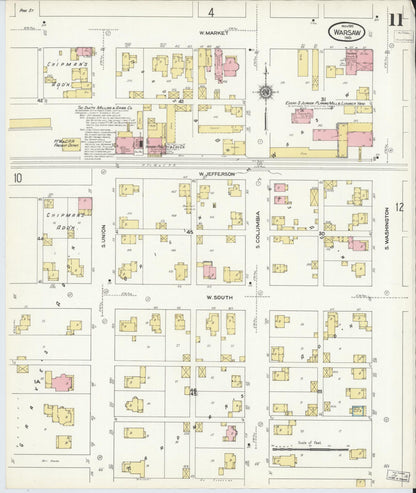 Sanborn Fire Insurance Map from Warsaw, Kosciusko County, Indiana (1910), Sheet #0011 - Historic Sanborn Fire Insurance Map Print, vintage old map wall art, antique decor, genealogy gift, Indiana Indiana map