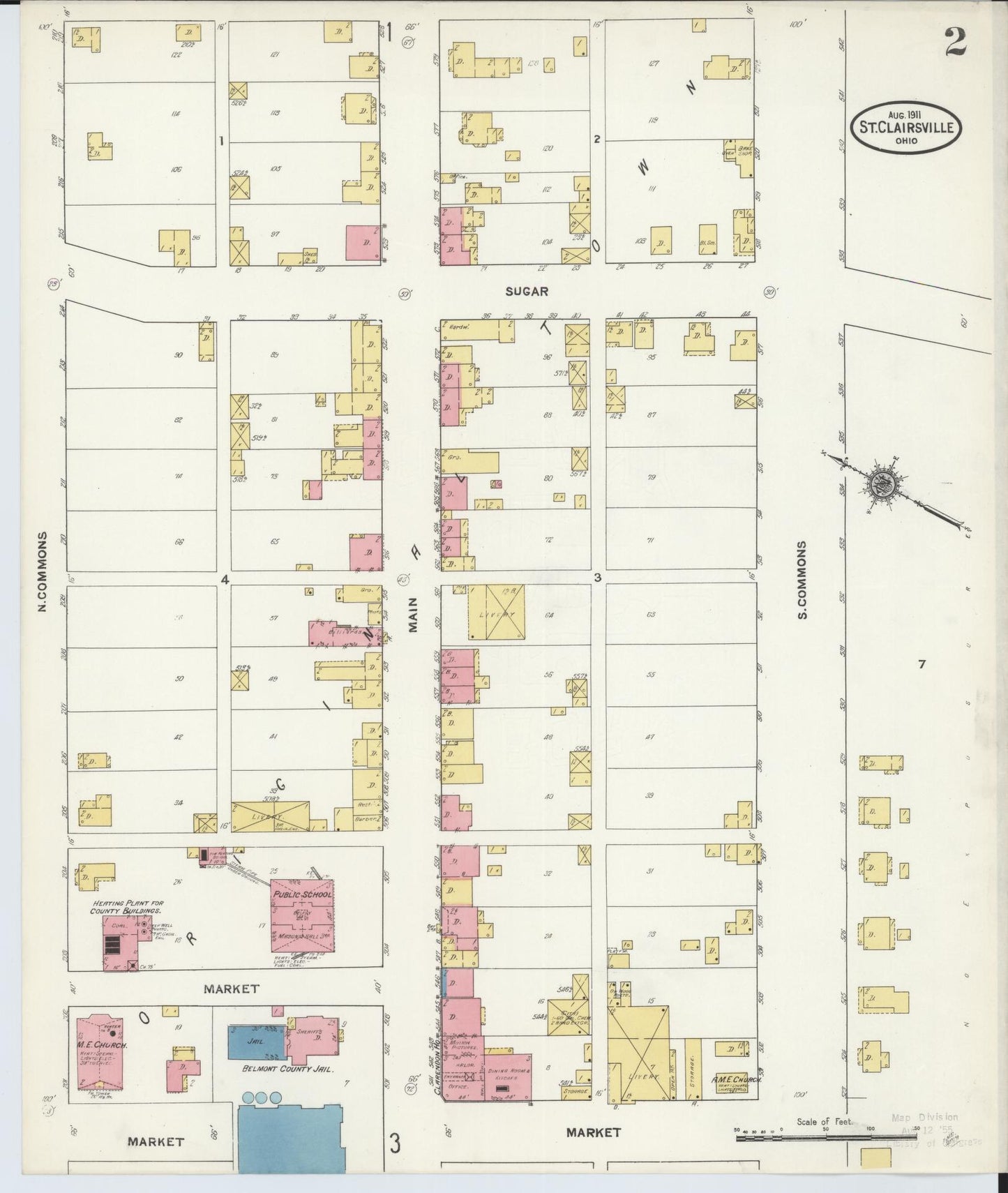 Sanborn Fire Insurance Map from Saint Clairsville, Belmont County, Ohio (1911), Sheet #0002 - Complete Map Set gallery image, historic Sanborn map, vintage wall art, Ohio Ohio