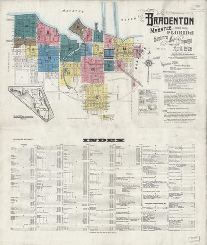 Sanborn Fire Insurance Map from Bradentown, Manatee County, Florida (1926), Sheet #0001 - Historic Sanborn Fire Insurance Map Print, vintage old map wall art, antique decor, genealogy gift, Florida Florida map
