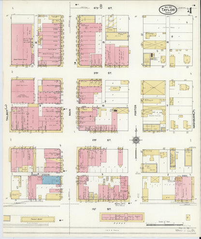 Sanborn Fire Insurance Map from Taylor, Williamson County, Texas (1912), Sheet #0004 - Complete Map Set gallery image, historic Sanborn map, vintage wall art, Texas Texas