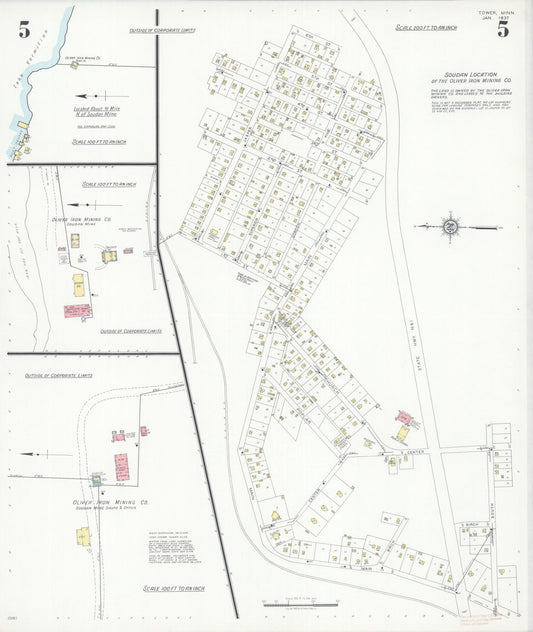 Sanborn Fire Insurance Map from Tower, Saint Louis County, Minnesota (1937), Sheet #0005 - Historic Sanborn Fire Insurance Map Print, vintage old map wall art, antique decor, genealogy gift, Minnesota Minnesota map