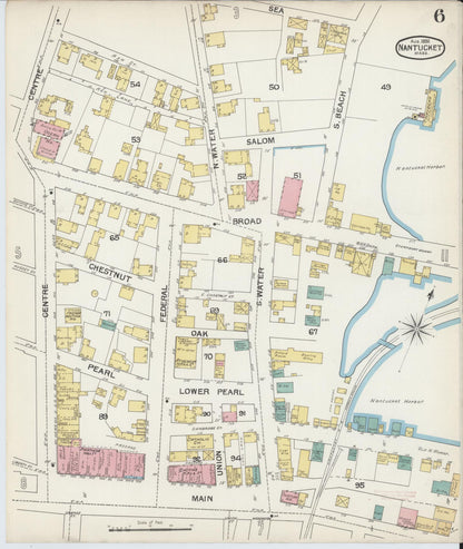 Sanborn Fire Insurance Map from Nantucket, Nantucket County, Massachusetts (1892), Sheet #0006 - Historic Sanborn Fire Insurance Map Print, vintage old map wall art, antique decor, genealogy gift, Massachusetts Massachusetts map