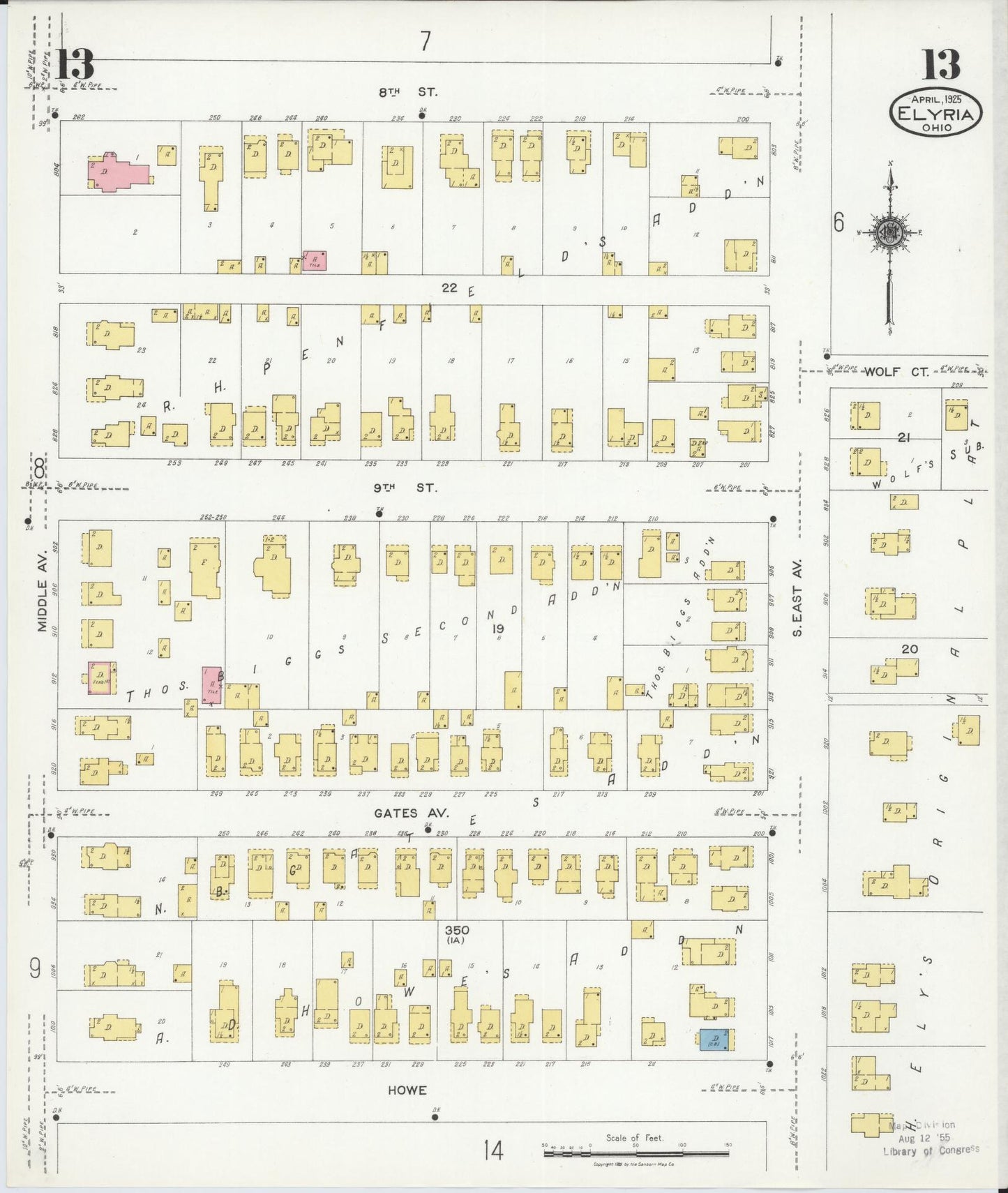 Sanborn Fire Insurance Map from Elyria, Lorain County, Ohio (1925), Sheet #0013 - Historic Sanborn Fire Insurance Map Print, vintage old map wall art, antique decor, genealogy gift, Ohio Ohio map